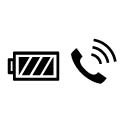 Et batteriikon og et telefonikon med tre buede linjer over